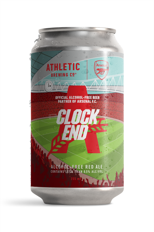 Official Arsenal F.C. partner "Clock End" alcohol-free red ale Athletic Brewing